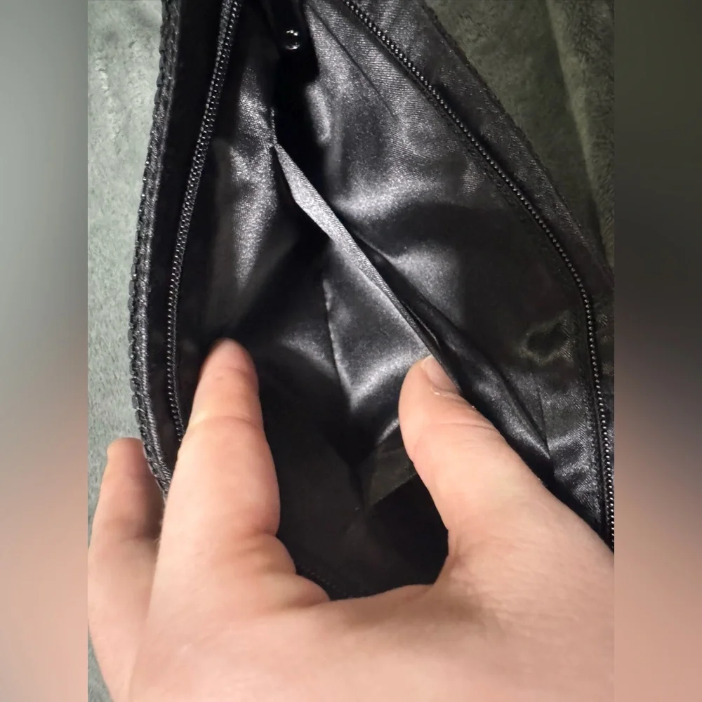 Black Beaded Sequin Clutch with Wrist Strap